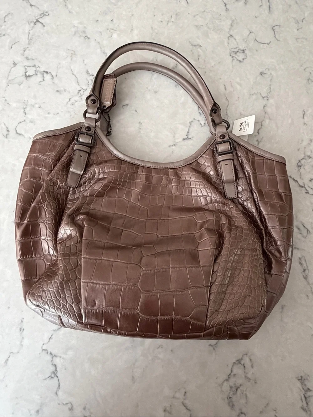 Coach Metallic Bronze Croc-Embossed Shoulder Tote with Matching Wallets